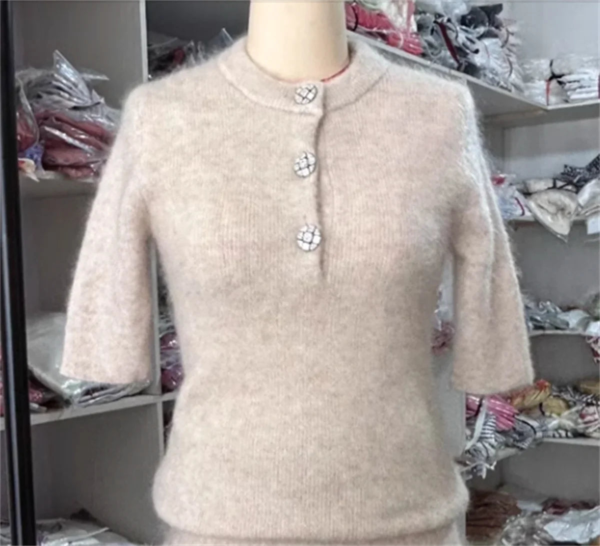 Elegant Knitted Two Piece Mini Skirt Set for Women with O Neck Short Sleeve Top and High Waist Skirt Perfect for Autumn Fashion