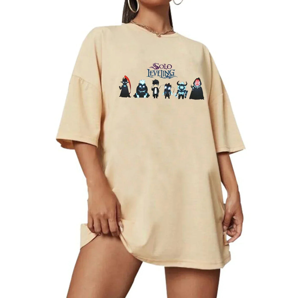 Solo Leveling Anime Graphic Extra Large O-Neck Short Sleeve T-Shirt Casual Streetwear for Women