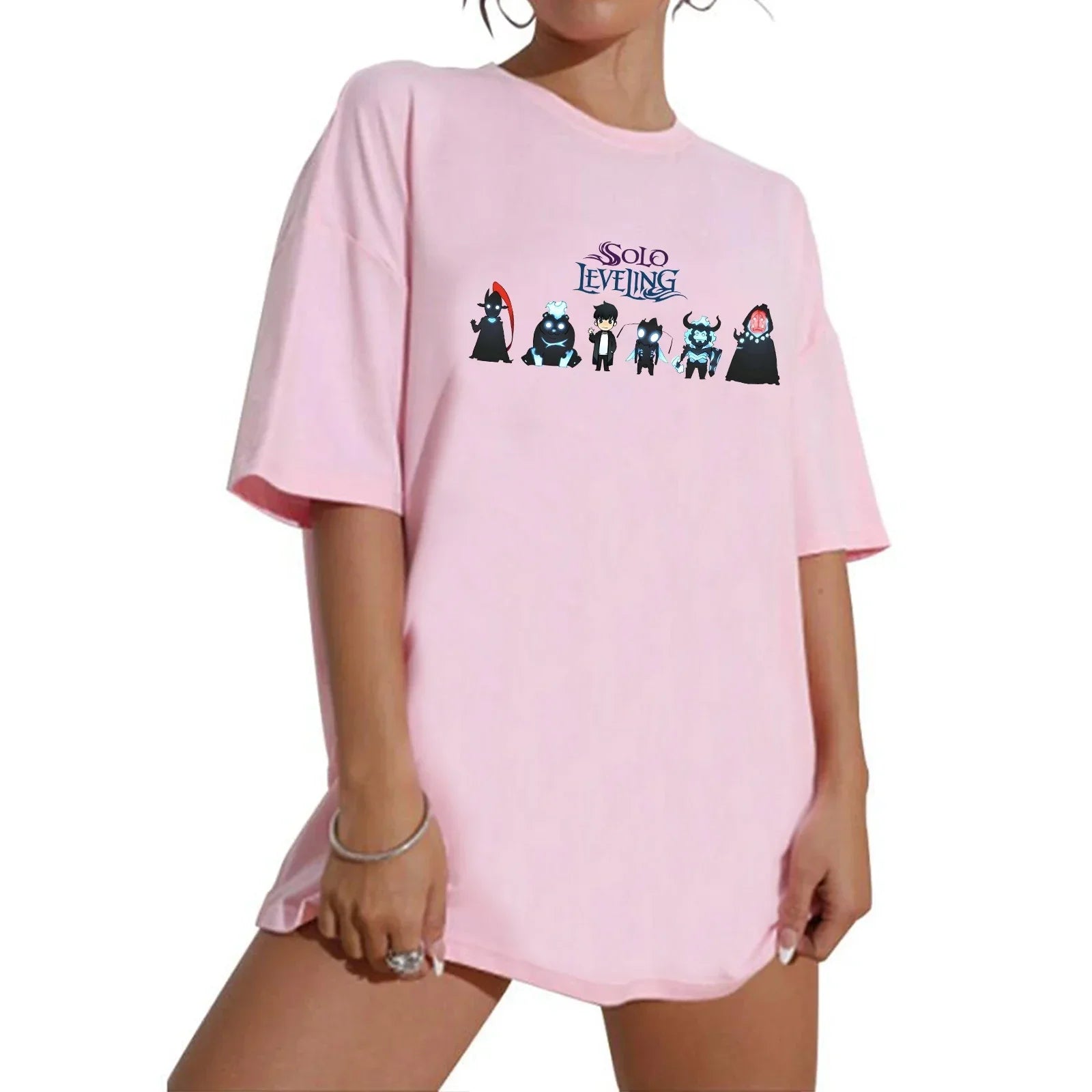 Solo Leveling Anime Graphic Extra Large O-Neck Short Sleeve T-Shirt Casual Streetwear for Women