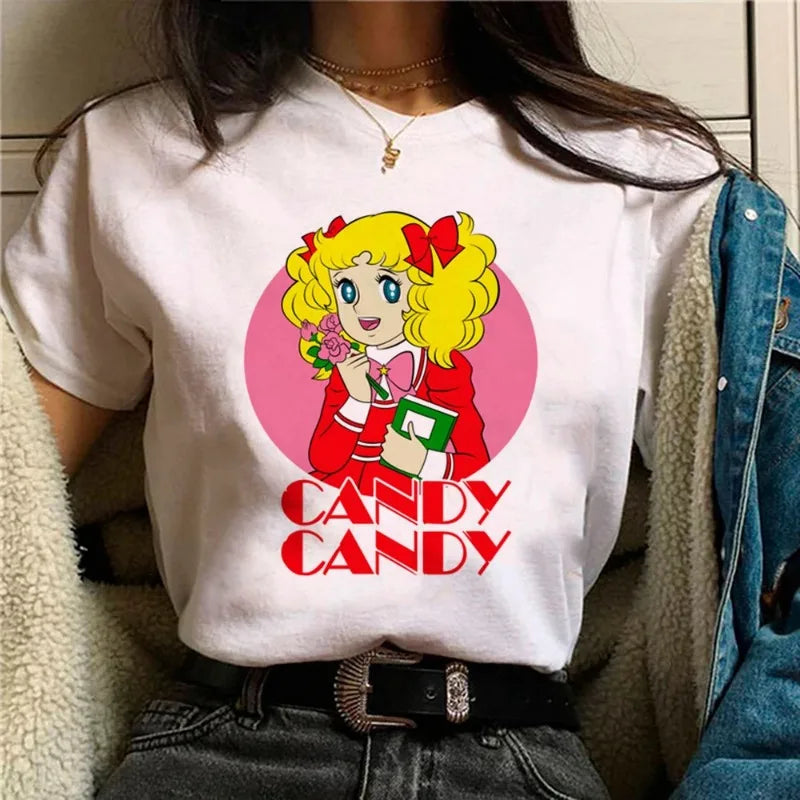 Candy Top Women's Fashion Designer Printed Cotton T-shirt with Round Neck Short Sleeves Casual Summer Leisure Comfortable Tee