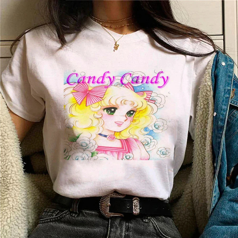 Candy Top Women's Fashion Designer Printed Cotton T-shirt with Round Neck Short Sleeves Casual Summer Leisure Comfortable Tee