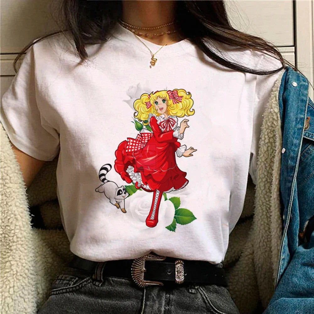 Candy Top Women's Fashion Designer Printed Cotton T-shirt with Round Neck Short Sleeves Casual Summer Leisure Comfortable Tee