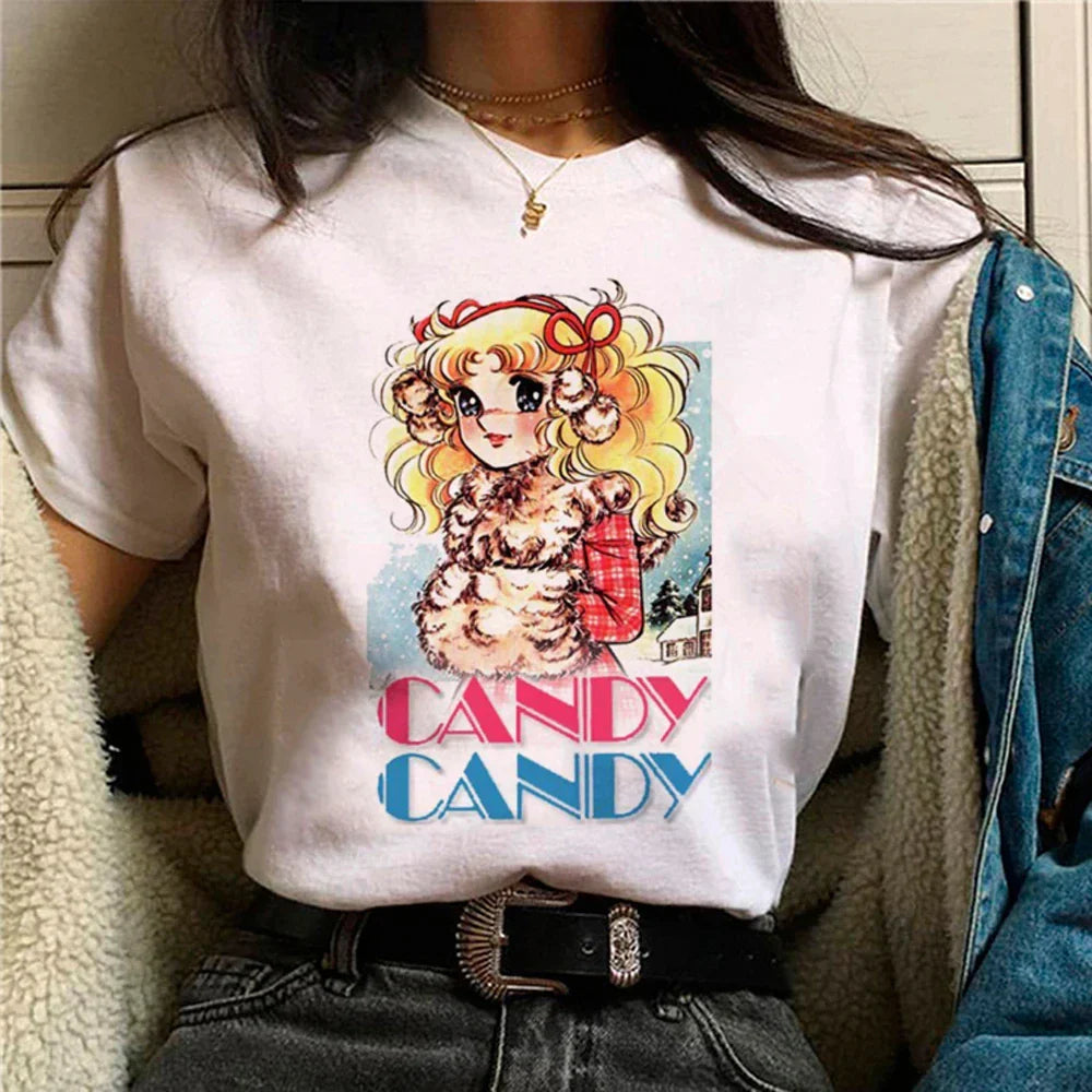 Candy Top Women's Fashion Designer Printed Cotton T-shirt with Round Neck Short Sleeves Casual Summer Leisure Comfortable Tee