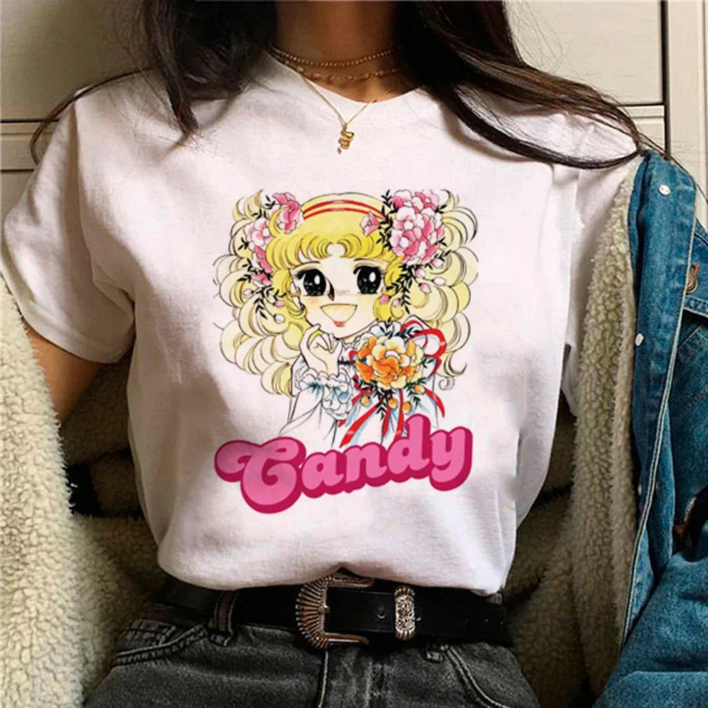 Candy Top Women's Fashion Designer Printed Cotton T-shirt with Round Neck Short Sleeves Casual Summer Leisure Comfortable Tee