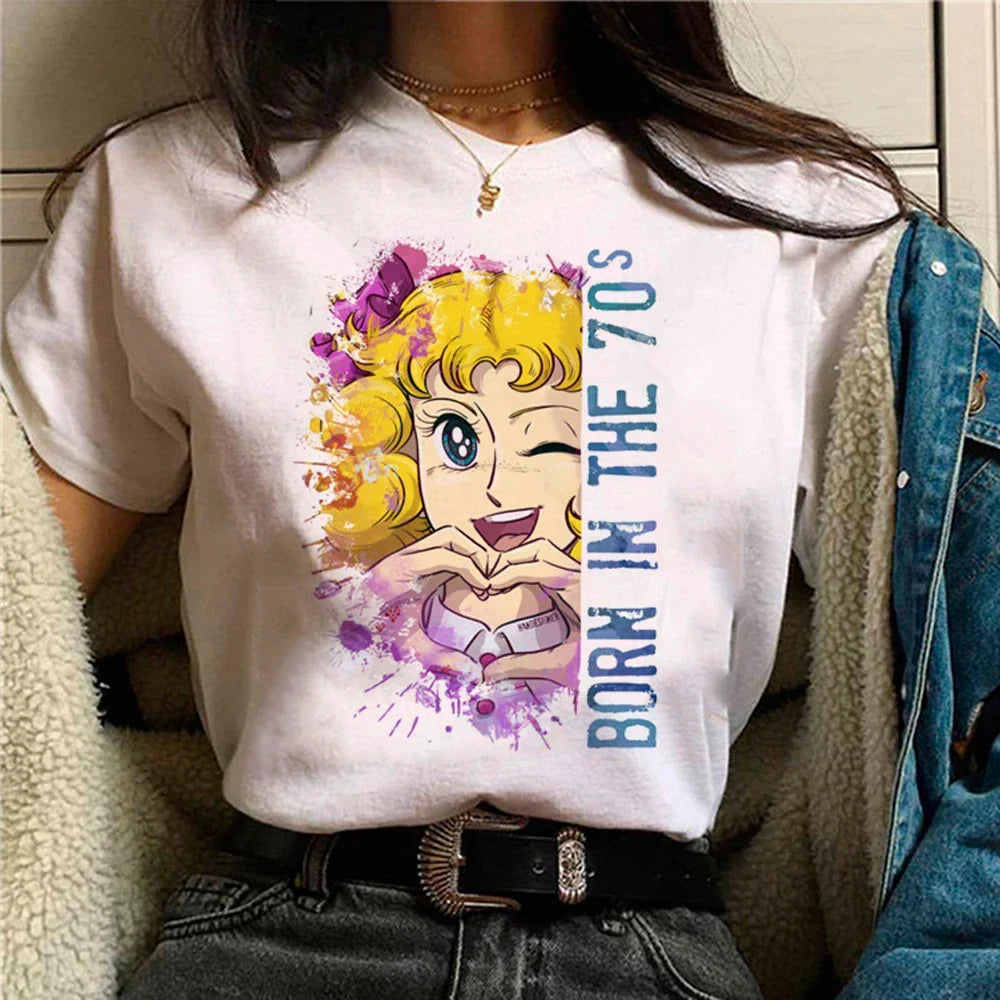 Candy Top Women's Fashion Designer Printed Cotton T-shirt with Round Neck Short Sleeves Casual Summer Leisure Comfortable Tee