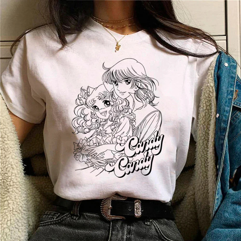 Candy Top Women's Fashion Designer Printed Cotton T-shirt with Round Neck Short Sleeves Casual Summer Leisure Comfortable Tee