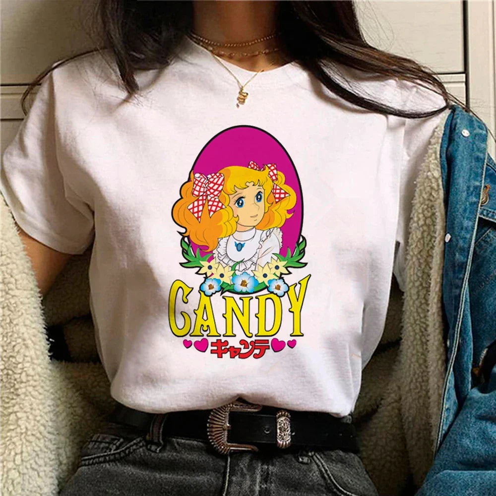 Candy Top Women's Fashion Designer Printed Cotton T-shirt with Round Neck Short Sleeves Casual Summer Leisure Comfortable Tee