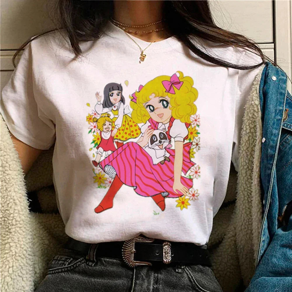 Candy Top Women's Fashion Designer Printed Cotton T-shirt with Round Neck Short Sleeves Casual Summer Leisure Comfortable Tee