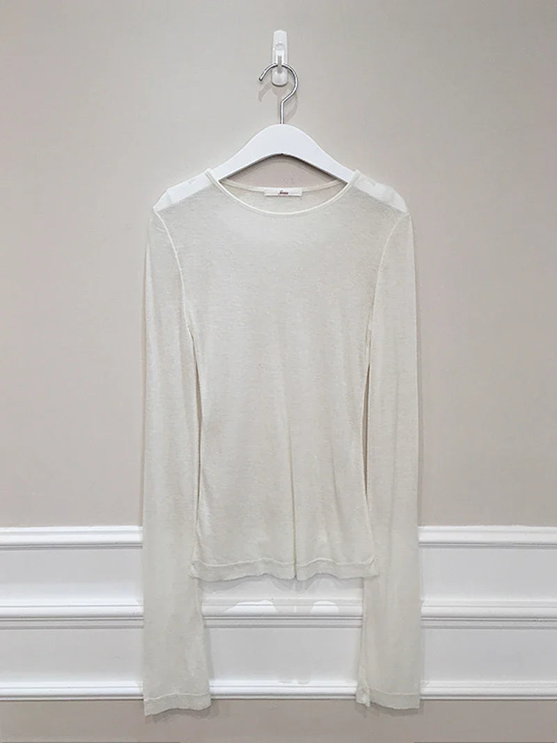 Slim Fit Long Sleeve Women's T-Shirt Stretchy Basic Soft Knit Top Stylish Casual Tee