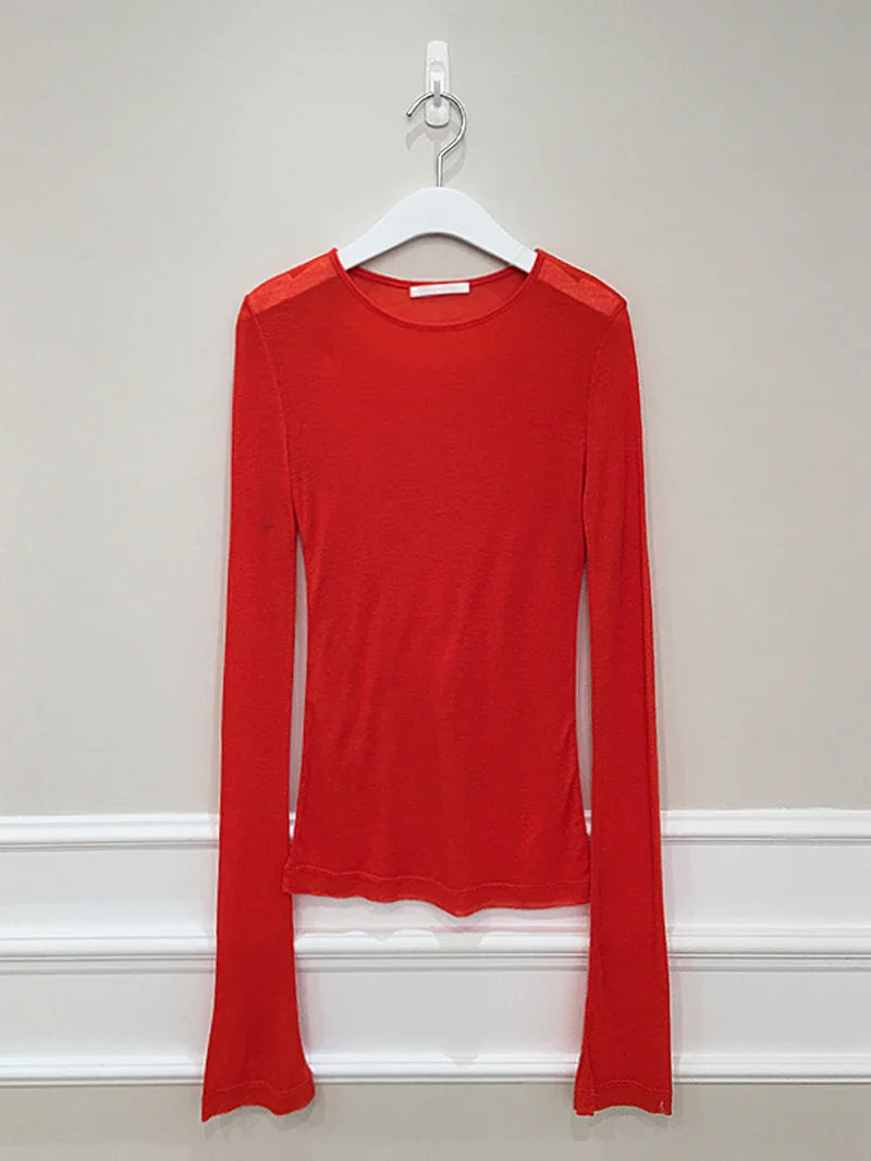 Slim Fit Long Sleeve Women's T-Shirt Stretchy Basic Soft Knit Top Stylish Casual Tee