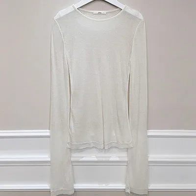 Slim Fit Long Sleeve Women's T-Shirt Stretchy Basic Soft Knit Top Stylish Casual Tee