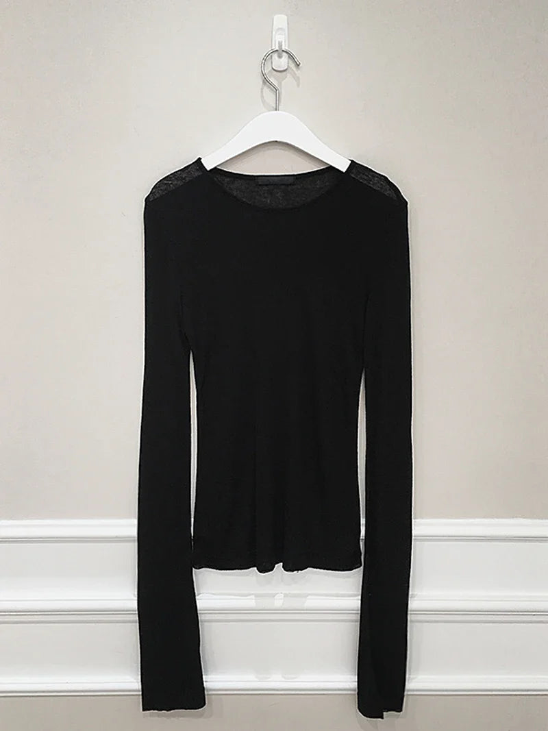 Slim Fit Long Sleeve Women's T-Shirt Stretchy Basic Soft Knit Top Stylish Casual Tee