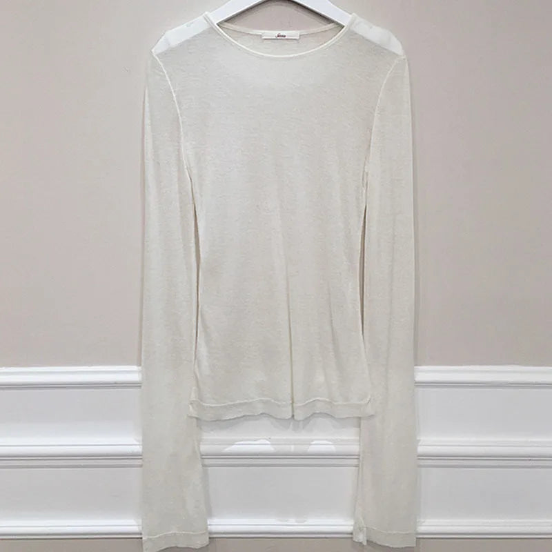 Slim Fit Long Sleeve Women's T-Shirt Stretchy Basic Soft Knit Top Stylish Casual Tee