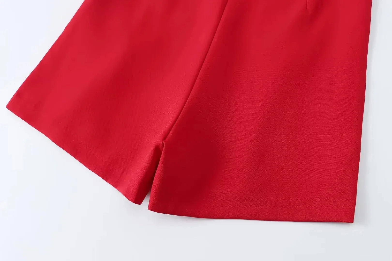 Casual Red Tube Top and Slim Slit Shorts Set for Women with Front Button Corset Detail Summer Office Lady Outfit