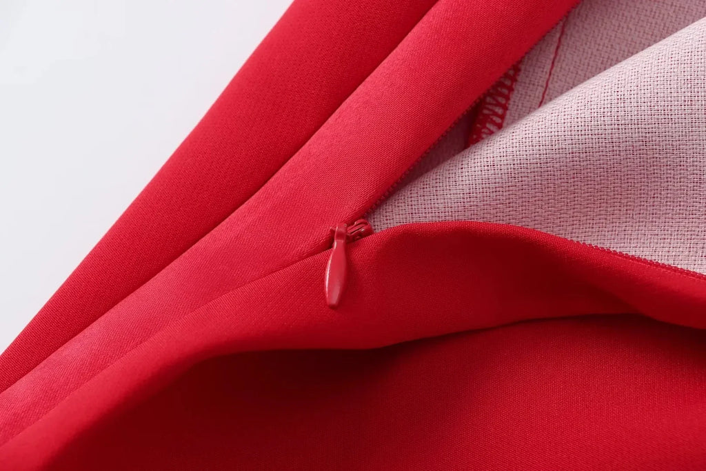 Casual Red Tube Top and Slim Slit Shorts Set for Women with Front Button Corset Detail Summer Office Lady Outfit