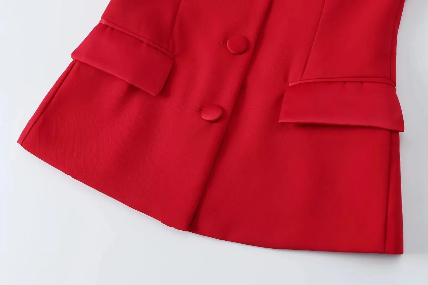 Casual Red Tube Top and Slim Slit Shorts Set for Women with Front Button Corset Detail Summer Office Lady Outfit