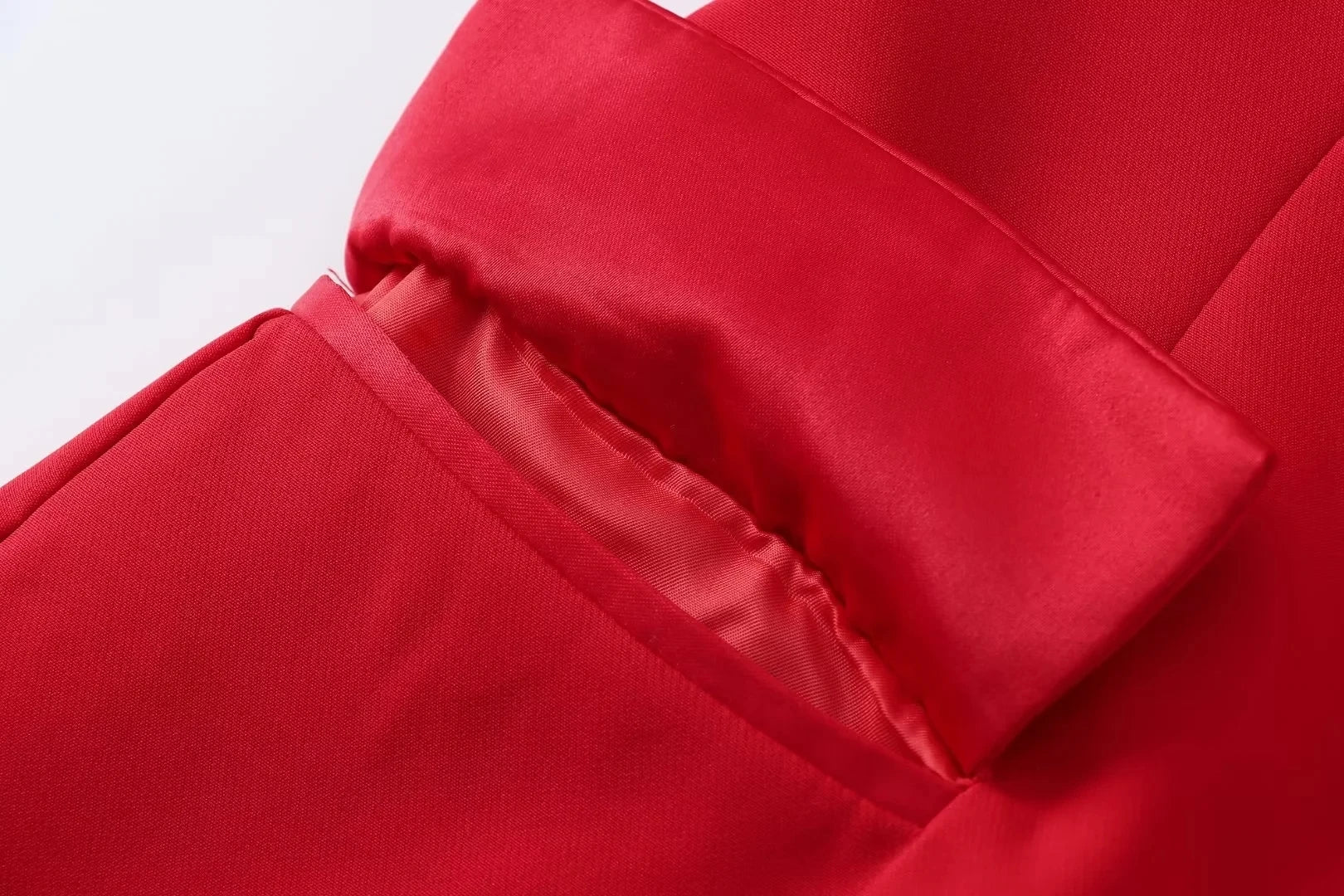 Casual Red Tube Top and Slim Slit Shorts Set for Women with Front Button Corset Detail Summer Office Lady Outfit