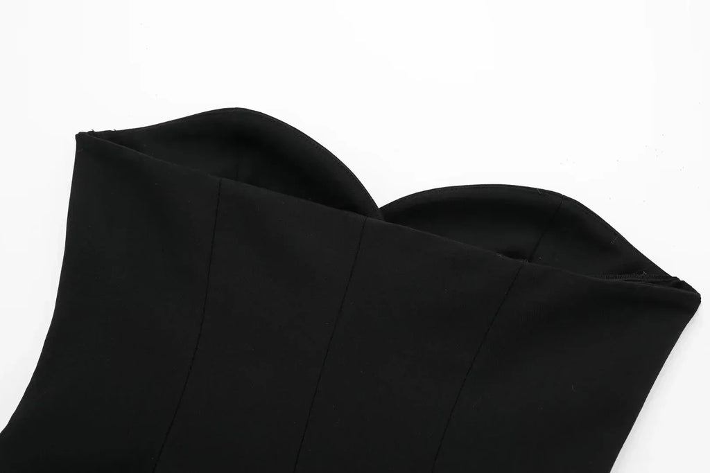 Casual Red Tube Top and Slim Slit Shorts Set for Women with Front Button Corset Detail Summer Office Lady Outfit