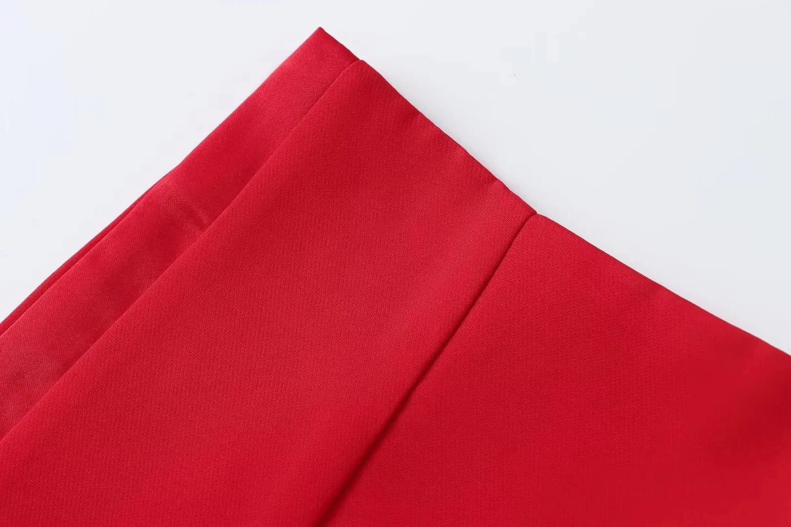 Casual Red Tube Top and Slim Slit Shorts Set for Women with Front Button Corset Detail Summer Office Lady Outfit