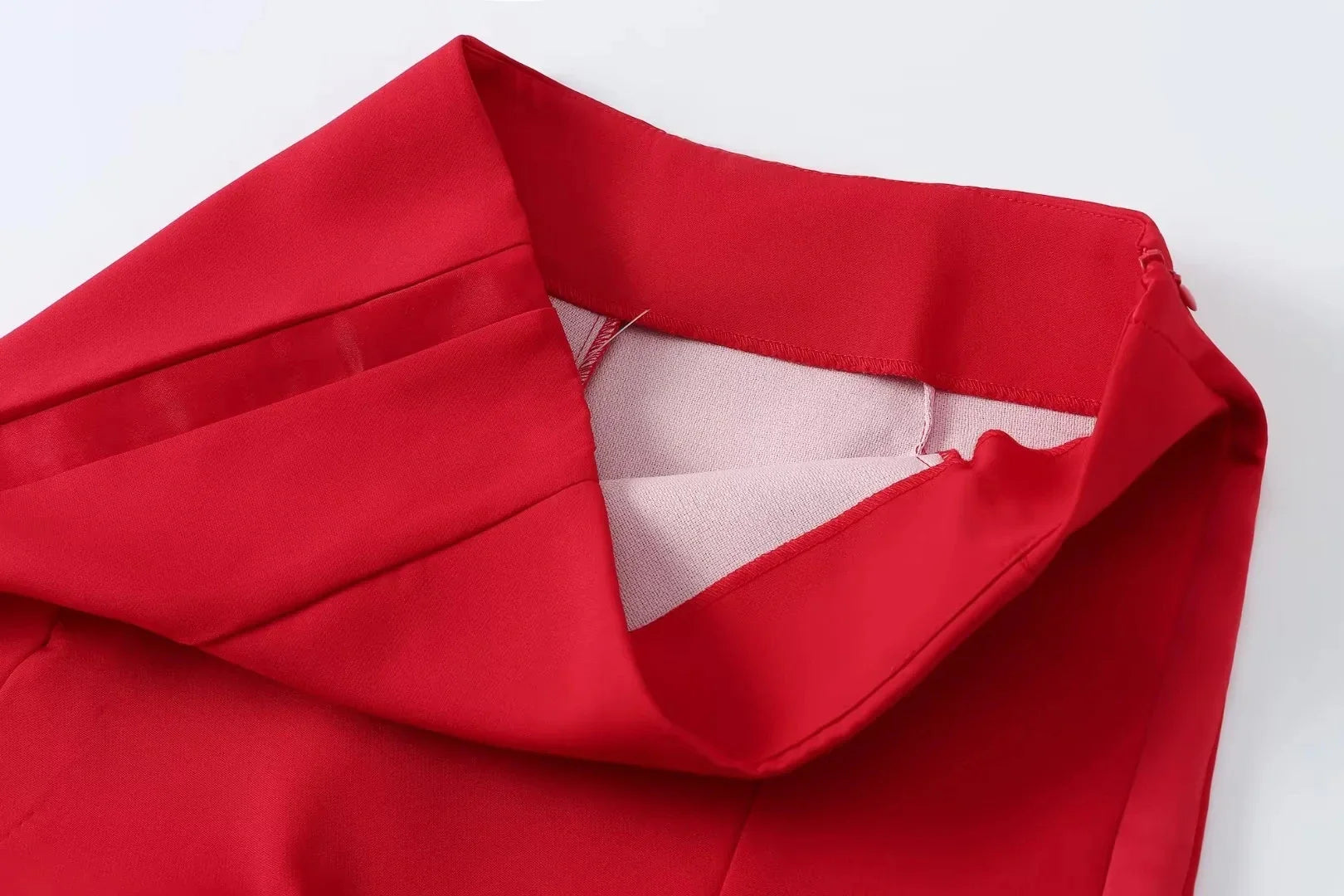 Casual Red Tube Top and Slim Slit Shorts Set for Women with Front Button Corset Detail Summer Office Lady Outfit