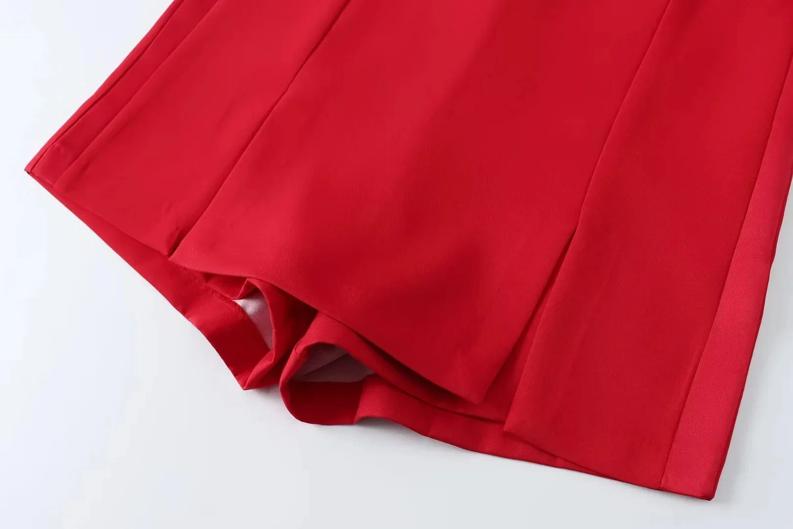 Casual Red Tube Top and Slim Slit Shorts Set for Women with Front Button Corset Detail Summer Office Lady Outfit