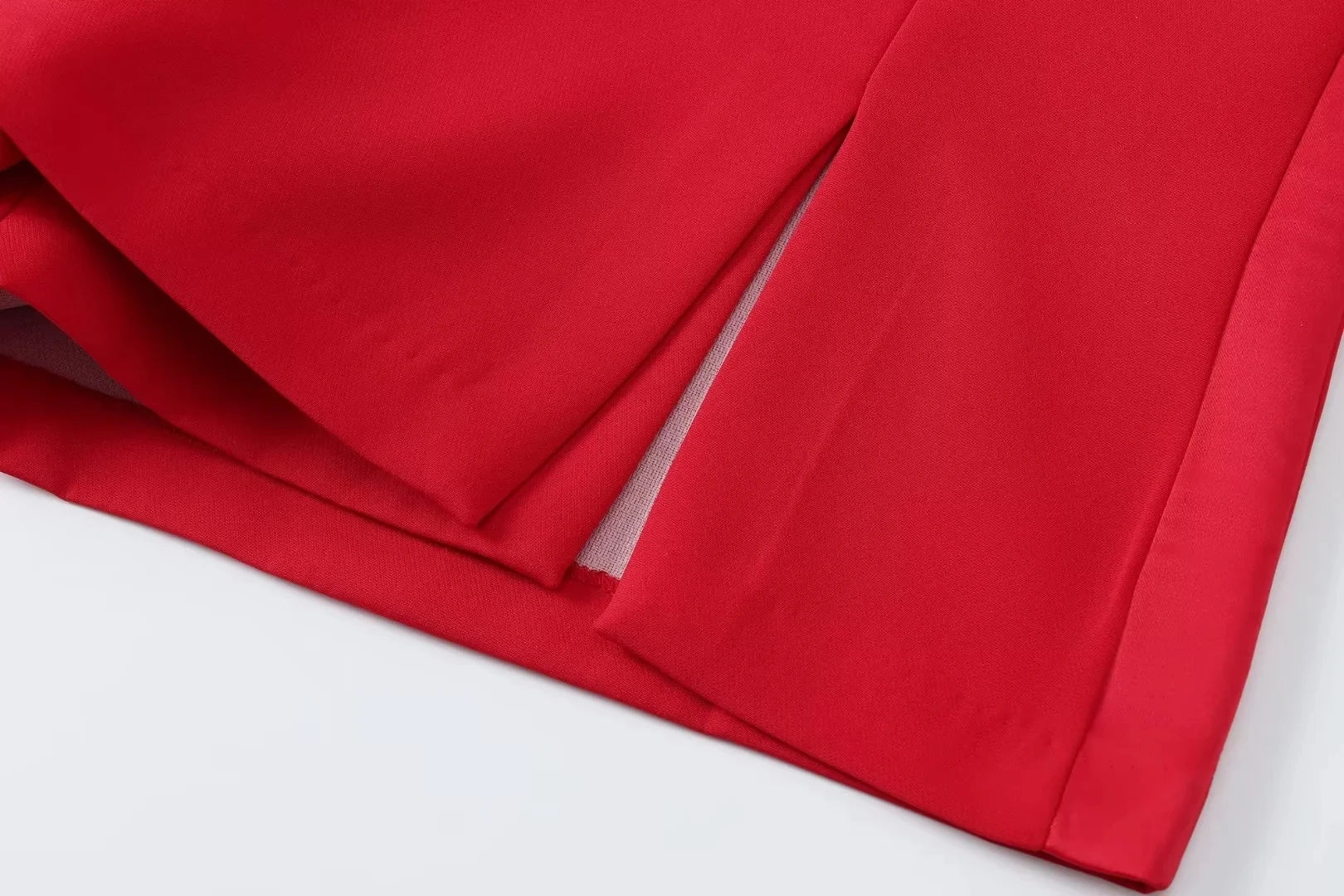 Casual Red Tube Top and Slim Slit Shorts Set for Women with Front Button Corset Detail Summer Office Lady Outfit