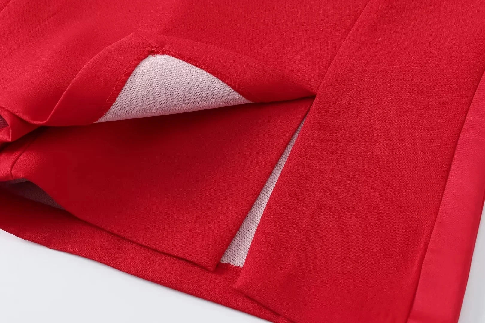 Casual Red Tube Top and Slim Slit Shorts Set for Women with Front Button Corset Detail Summer Office Lady Outfit