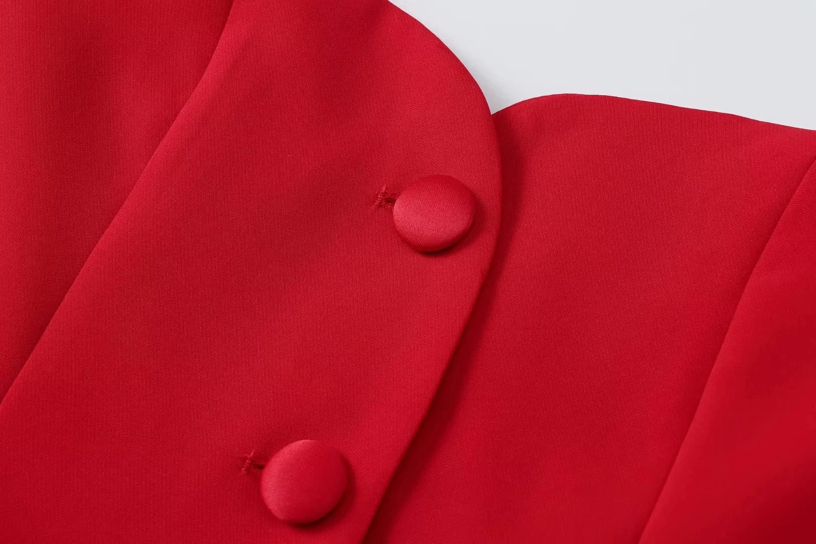 Casual Red Tube Top and Slim Slit Shorts Set for Women with Front Button Corset Detail Summer Office Lady Outfit