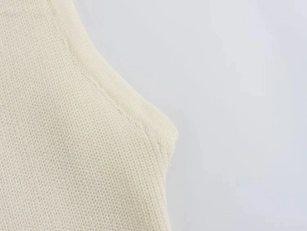 Elegant Solid Knitted Sleeveless Dress with Pockets and Single Breasted O Neck for Office Lady