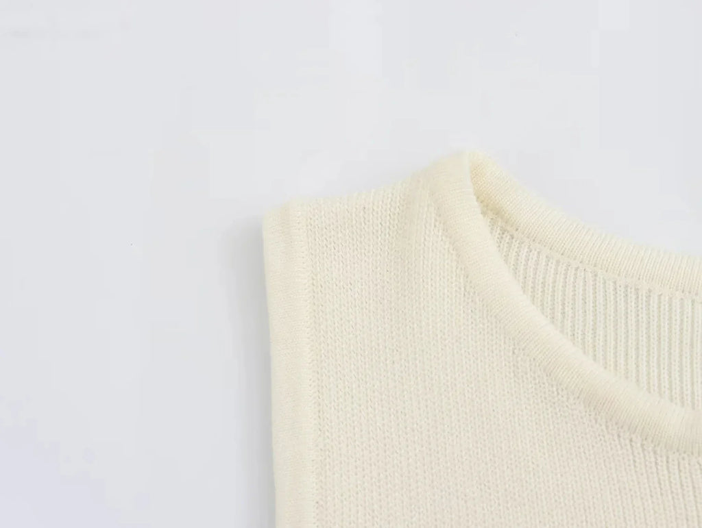 Elegant Solid Knitted Sleeveless Dress with Pockets and Single Breasted O Neck for Office Lady