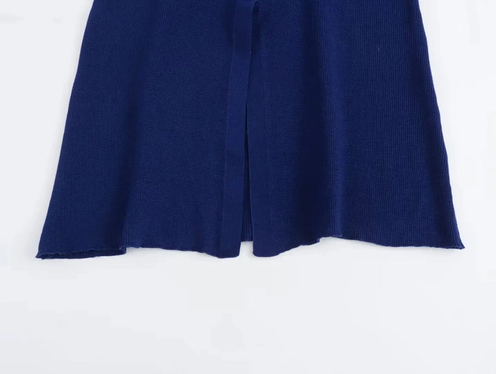 Elegant Solid Knitted Sleeveless Dress with Pockets and Single Breasted O Neck for Office Lady