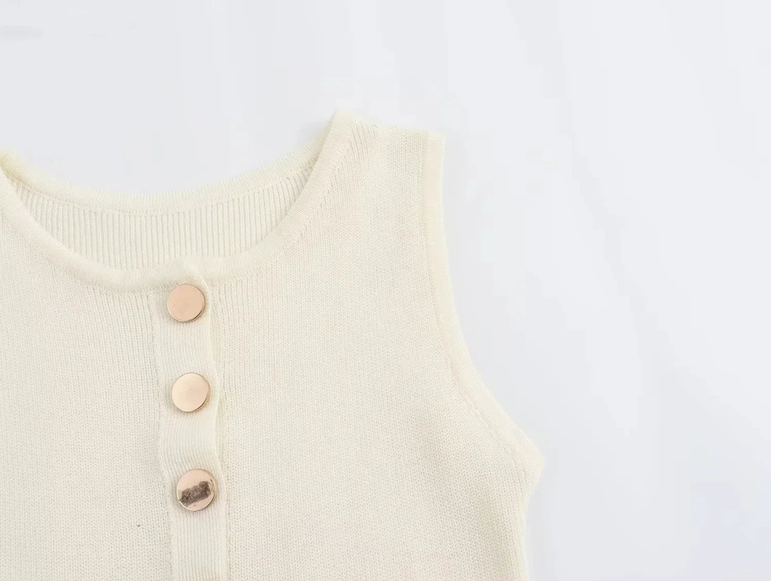 Elegant Solid Knitted Sleeveless Dress with Pockets and Single Breasted O Neck for Office Lady