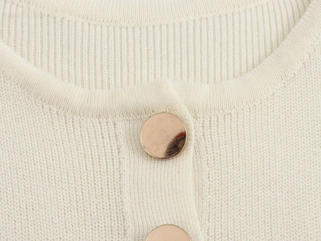 Elegant Solid Knitted Sleeveless Dress with Pockets and Single Breasted O Neck for Office Lady