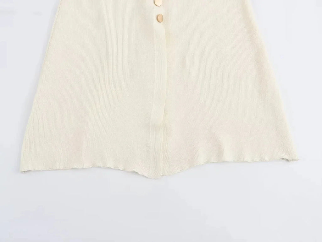 Elegant Solid Knitted Sleeveless Dress with Pockets and Single Breasted O Neck for Office Lady