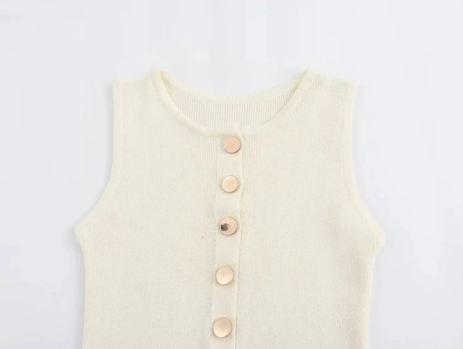 Elegant Solid Knitted Sleeveless Dress with Pockets and Single Breasted O Neck for Office Lady