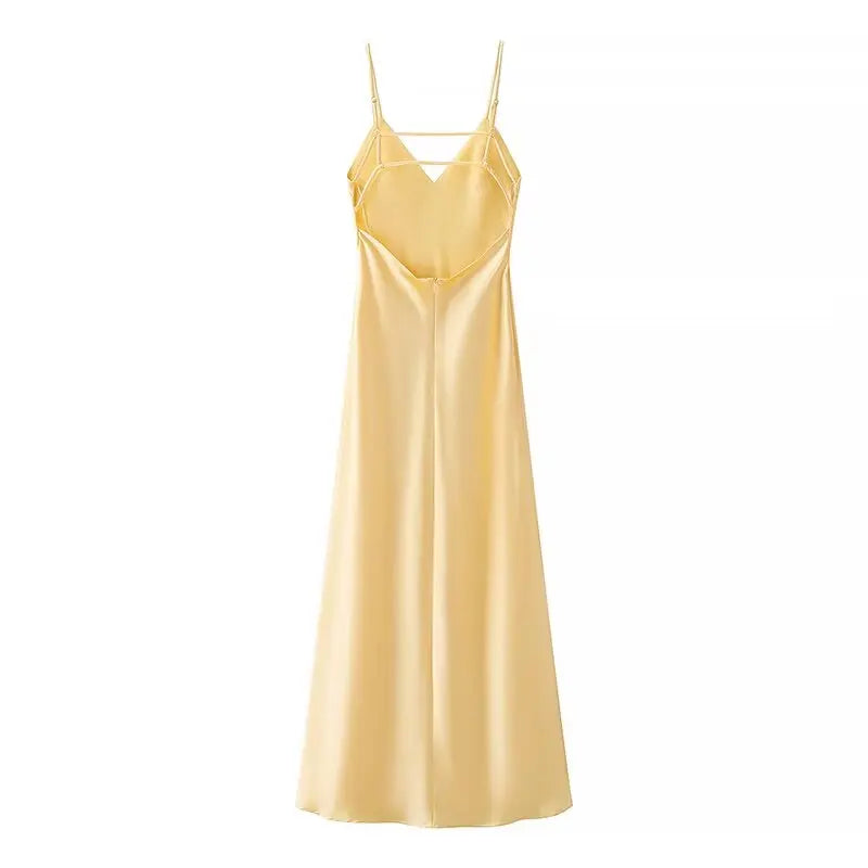 Elegant Summer Yellow V Neck Sling Dress for Women Sleeveless Maxi Robe Perfect for Parties and Holidays
