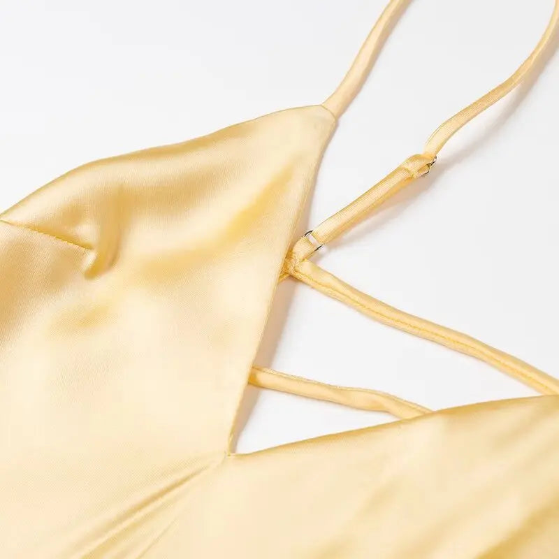 Elegant Summer Yellow V Neck Sling Dress for Women Sleeveless Maxi Robe Perfect for Parties and Holidays