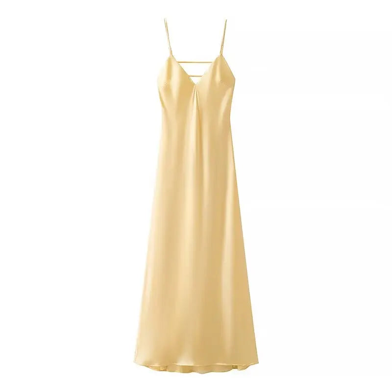 Elegant Summer Yellow V Neck Sling Dress for Women Sleeveless Maxi Robe Perfect for Parties and Holidays