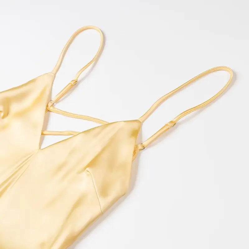 Elegant Summer Yellow V Neck Sling Dress for Women Sleeveless Maxi Robe Perfect for Parties and Holidays