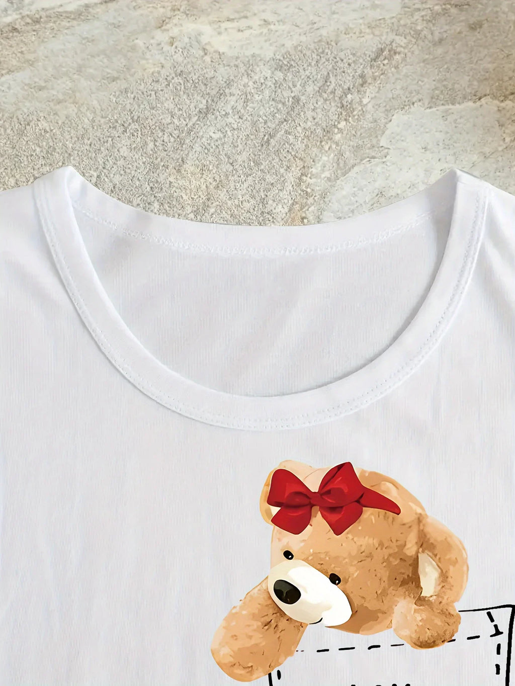 Cute Bear Print Short Sleeve T-Shirt for Women Soft Crew Neck Casual Top for Spring and Summer Everyday Wear