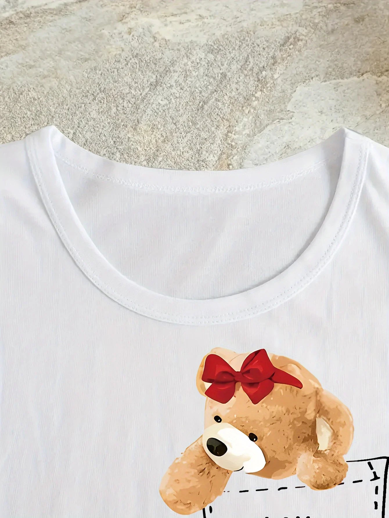 Cute Bear Print Short Sleeve T-Shirt for Women Soft Crew Neck Casual Top for Spring and Summer Everyday Wear