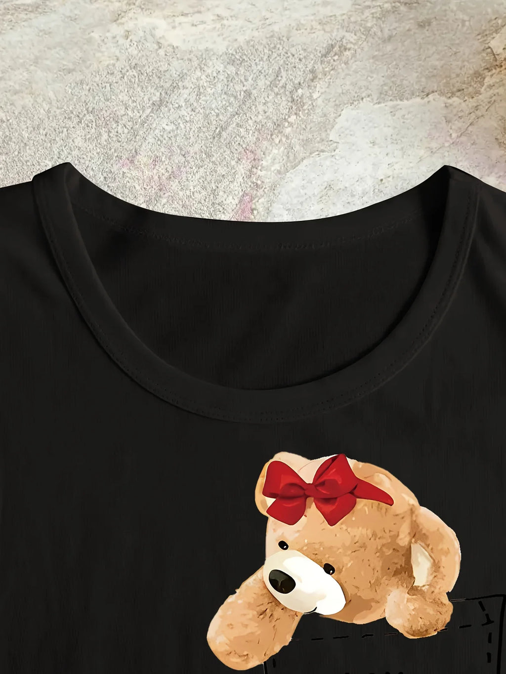 Cute Bear Print Short Sleeve T-Shirt for Women Soft Crew Neck Casual Top for Spring and Summer Everyday Wear