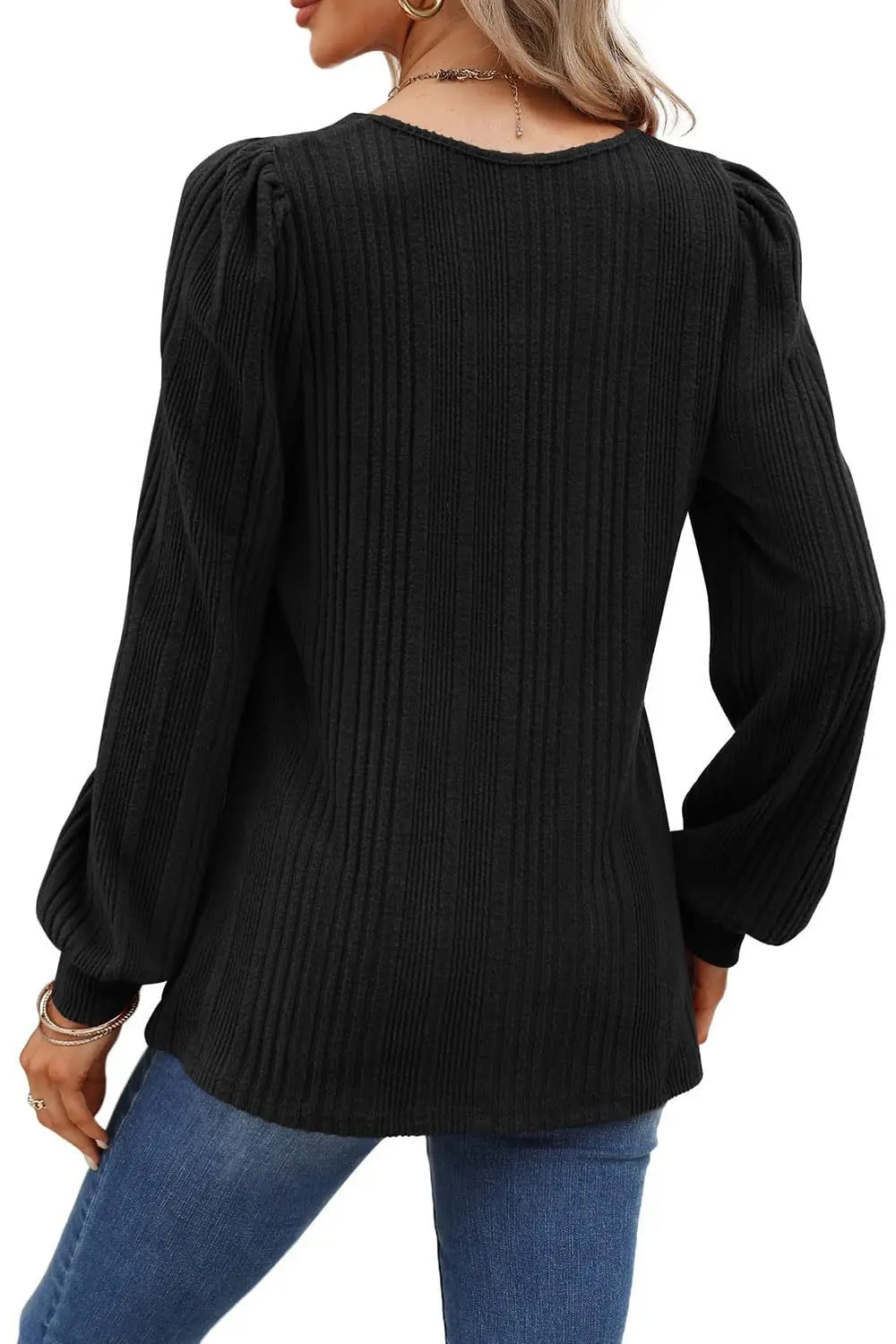 Women's Autumn Winter Casual Long Sleeve Top with Pit Stripe Square Neck Design