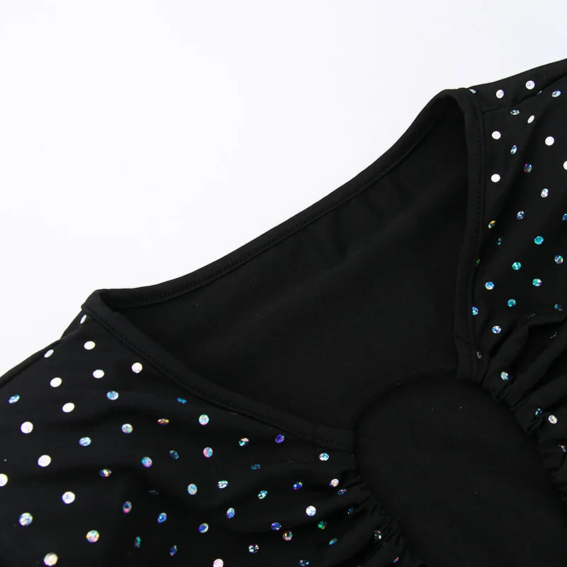 Autumn Winter Sequin Hollow Out Maxi Dress for Women Long Sleeve Lace Up Bodycon Party Club Wear Elegant Mesh Evening Gown