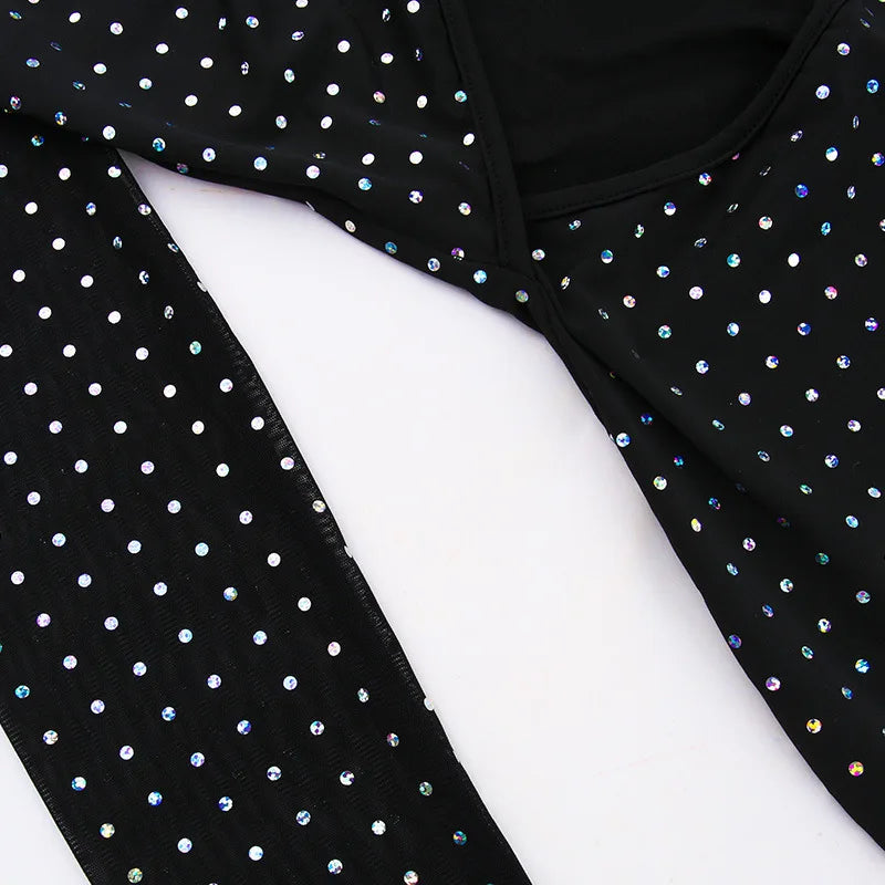 Autumn Winter Sequin Hollow Out Maxi Dress for Women Long Sleeve Lace Up Bodycon Party Club Wear Elegant Mesh Evening Gown