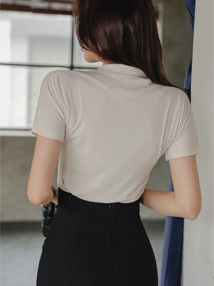 Chic Two Piece Knit Set for Women Stylish Knitted Top and Midi Skirt Elegant Office Lady Outfit