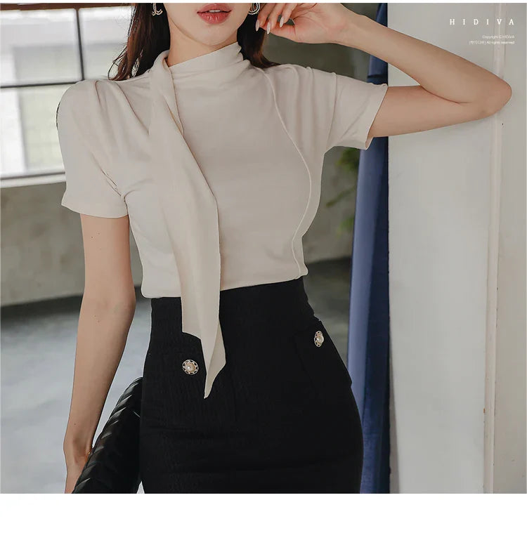 Chic Two Piece Knit Set for Women Stylish Knitted Top and Midi Skirt Elegant Office Lady Outfit