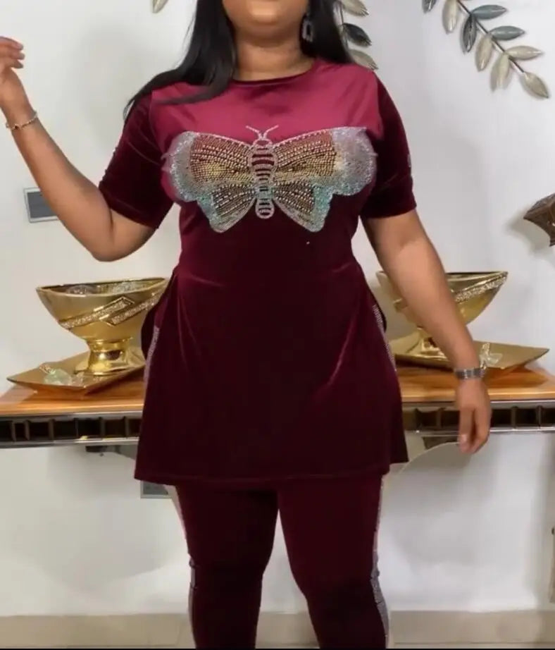 Velvet Two Piece Set for Women Plus Size African Inspired Autumn Winter Fashion Suit High Quality Stylish African Dress Ensemble