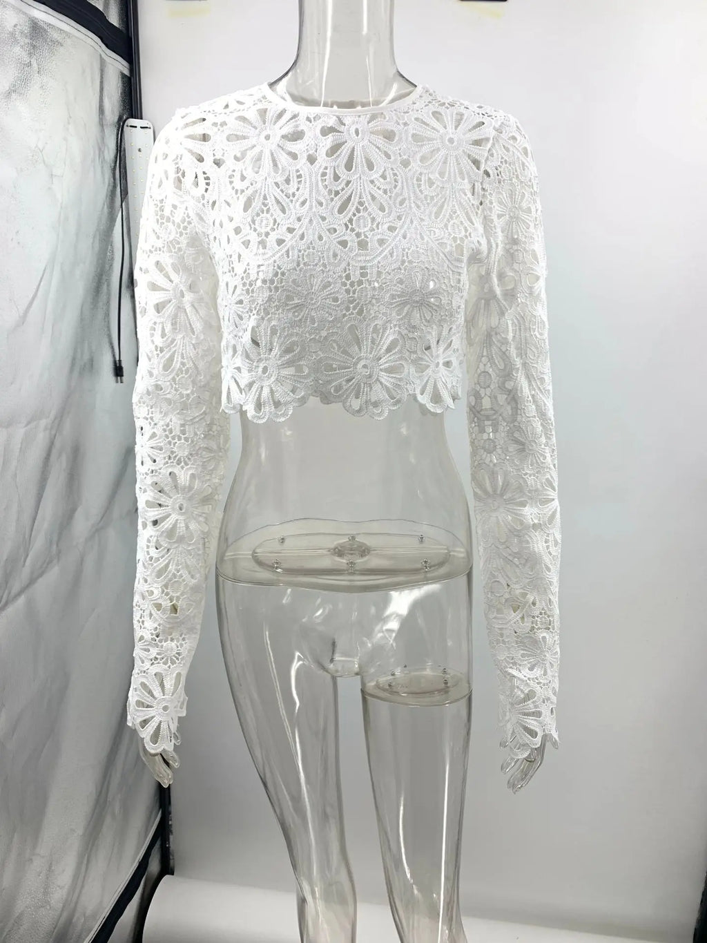 Sexy White Embroidered Two Piece Set Women Long Sleeve Hollow Out Crop Top and Flowing Skirt Summer Beach Holiday Outfit