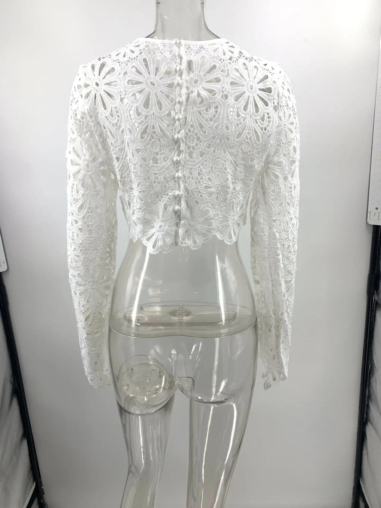 Sexy White Embroidered Two Piece Set Women Long Sleeve Hollow Out Crop Top and Flowing Skirt Summer Beach Holiday Outfit